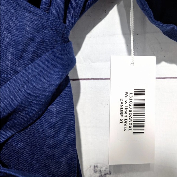 NWT Reformation Weiss Linen Wrap Midi Dress Danube Blue Women's Size XL - Picture 9 of 11